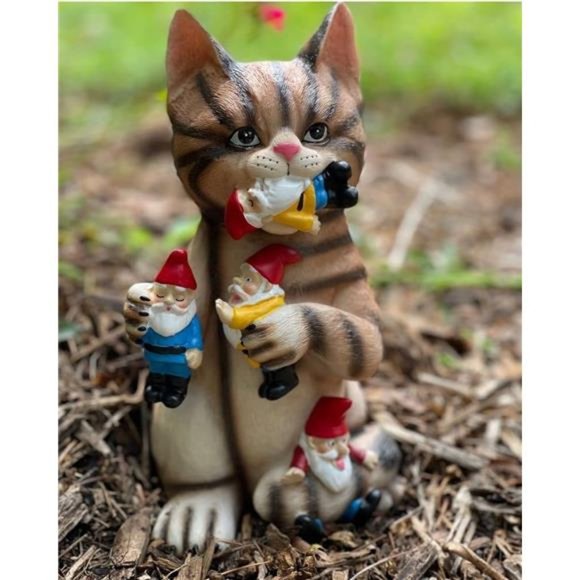 Mischievous Cat Garden Gnome Statue Figurine - Best Art Décor for Indoor Outdoor - Picture 6 of 7